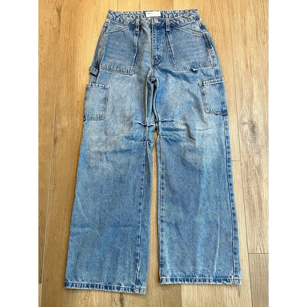 Banjara Womens 7/27 Wide Leg Carpenter Jeans Baggy Utility Skater Light Wash